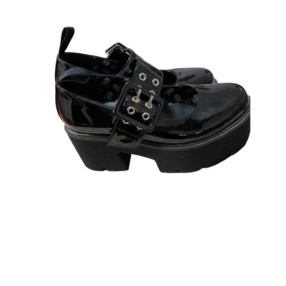 LaModa Dolls Kills Black chunky platform mary janes patent faux leather size 5 - Picture 2 of 7